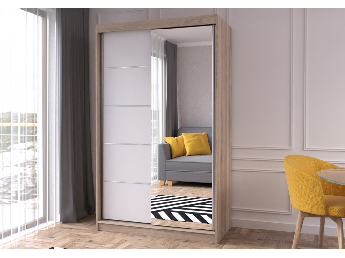 Гардероб с плъзгащи врати NEOMI 05 (корпус дъб сонома/лице бял)